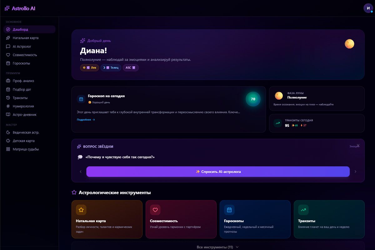Astrollo AI: 10 систем анализа в одной подписке